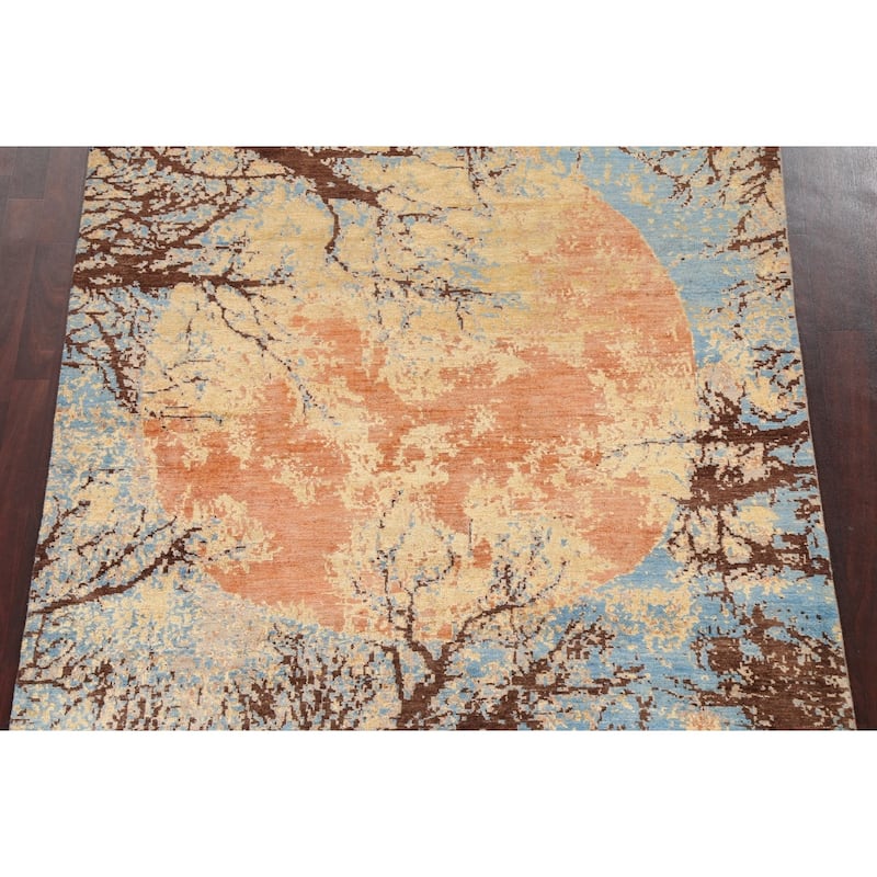 Vegetable Dye Wool/ Silk Abstract Area Rug Hand-knotted Foyer Carpet - 5'5" x 7'9"