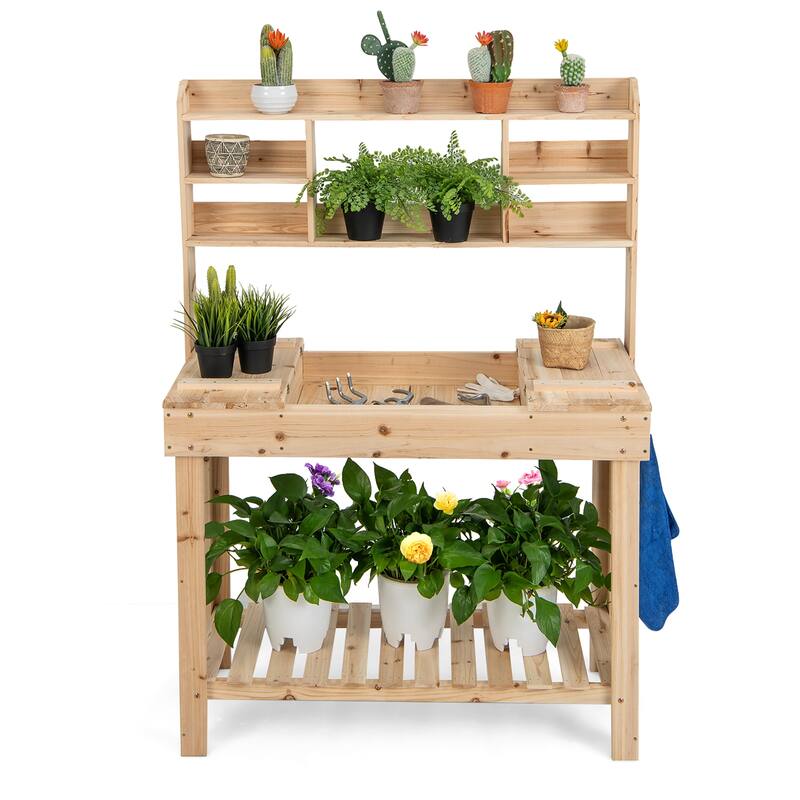 Costway Potting Bench Table Wooden Garden Work Bench Platform with - See Details