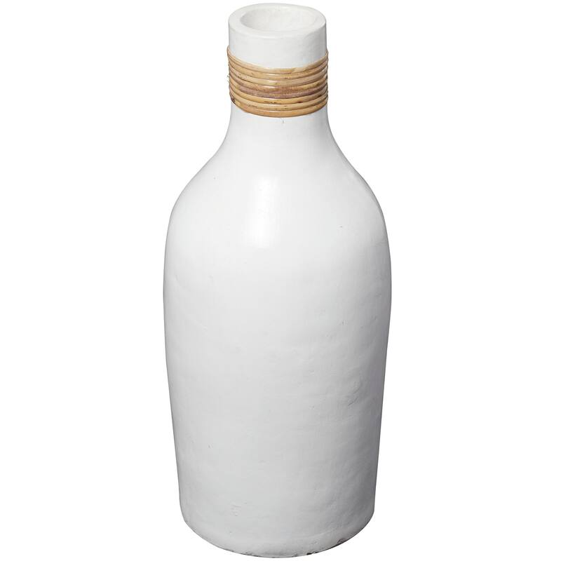 Ceramic Decorative Vase with Wrapped Rattan Detailing - White - Roche River Decor - White - 8"W, 20"H