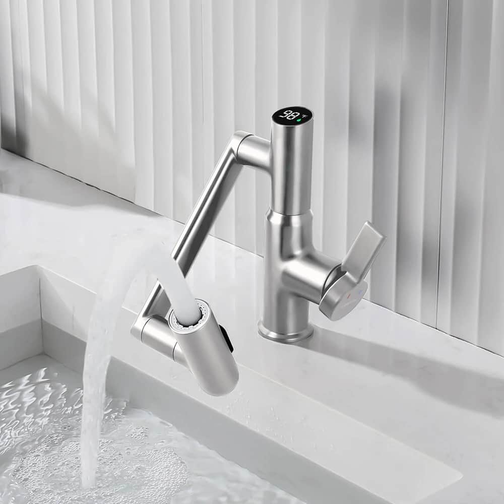 Lefton Rotatable Bathroom Faucet with Temperature Display in Fahrenheit (Batteries-Free), BF2204