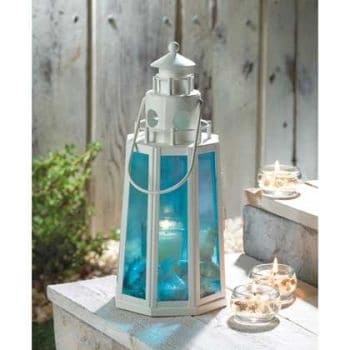 Blue And White Lighthouse Candle Lantern