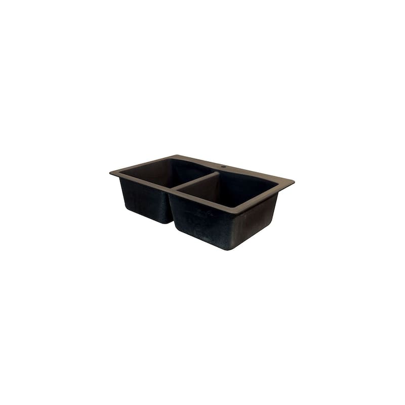 Transolid Aversa 33in x 22in silQ Granite Drop-in Double Bowl Kitchen Sink with 1 Pre-Drilled Center Faucet Hole