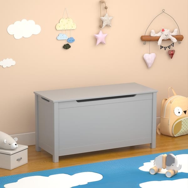 slide 2 of 20, Kids Wooden Toy Box Storage With Safety Hinged Lid - 31.5”L x 13”W x 16.7”H Grey