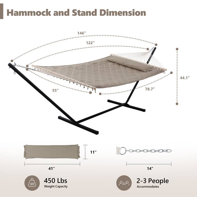 Outdoor Portable Double Hammock with Stand&Pillow Max 475 lbs Capacity