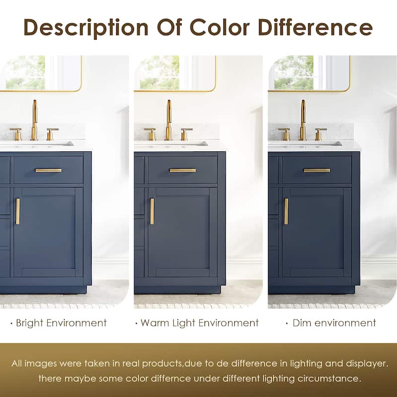 Altair Gavino Bath Vanity with Grain White Composite Stone Top and Mirror
