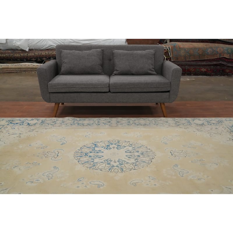 Hand Knotted Oriental 100% Wool Carpet Traditional Floral Beige & Ivories Kerman Area Rug - 10' 0'' X 6' 6''