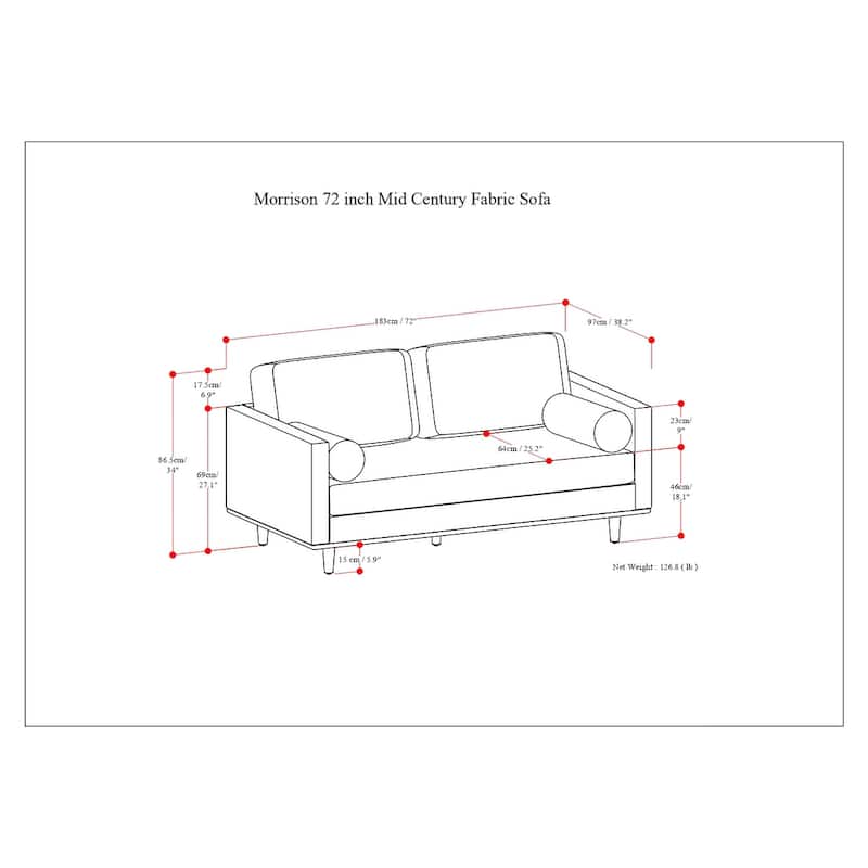WYNDENHALL Brixley 72 inch Wide Mid-Century Modern Sofa - 72"W x 38.25"D x 34"H