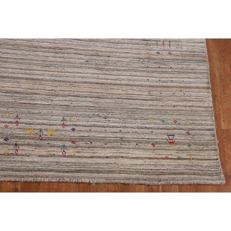 Earth Tone Gabbeh Indian Square Area Rug Hand-Knotted Wool Carpet - 8'2" X 7'11"