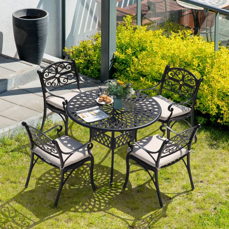 Patio Cast Aluminum Dining Chairs of 2, Bistro Chairs with Armrests