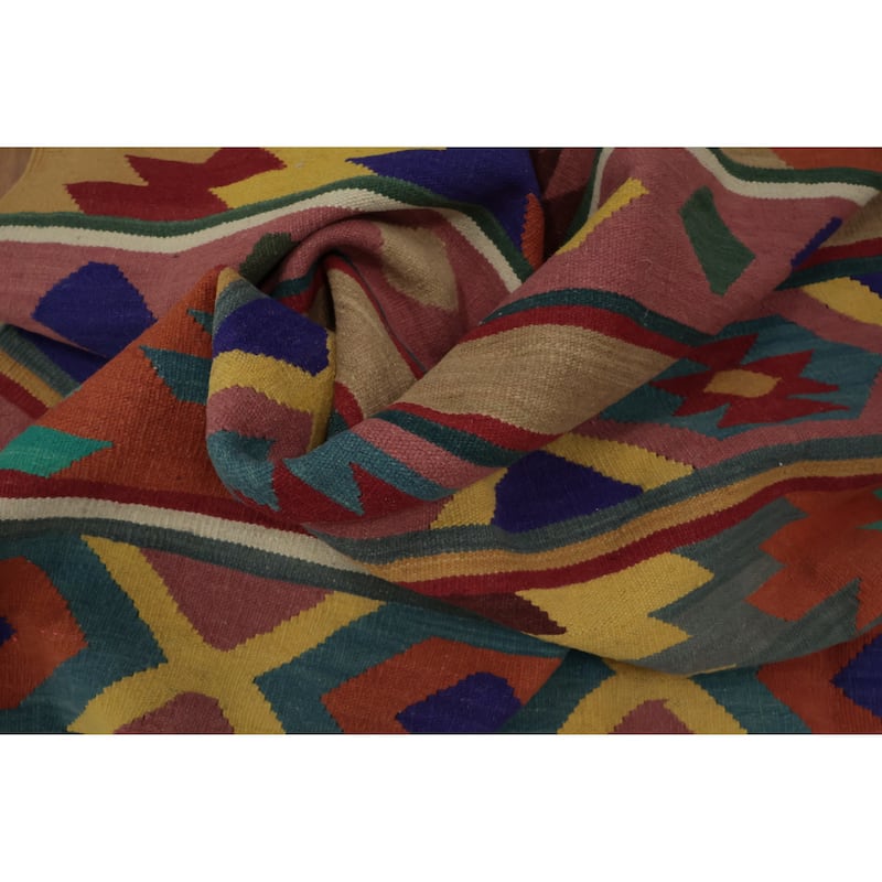 Hand Woven Oriental 100% Wool Carpet Southwestern Tribal Multi-Colored Kilim Area Rug - 9' 6'' X 8' 1''