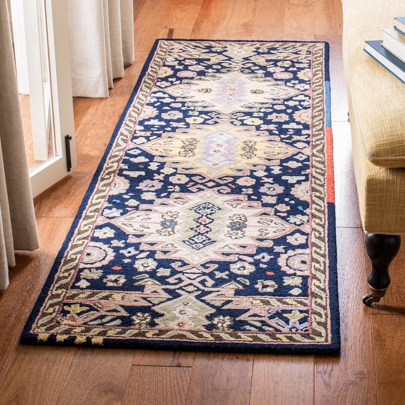 SAFAVIEH Handmade Bellagio Kurumi Modern & Contemporary Oriental Wool - 2' 3" x 7' - Navy/Sage - Runner