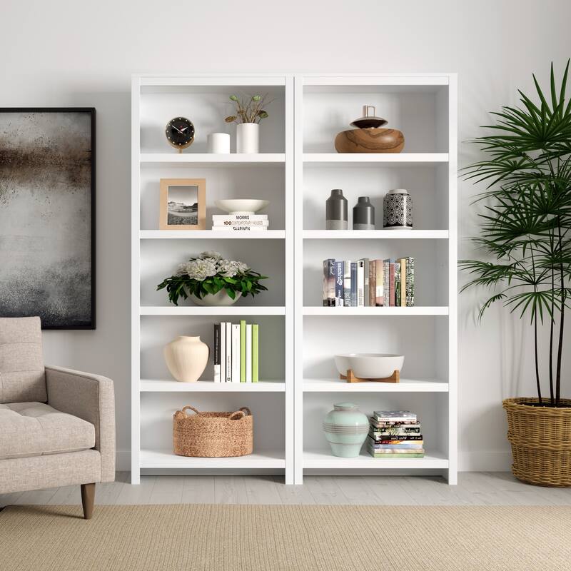 Prepac Moda 80" H 5-Tier Bookcase, Modern Storage Accent Bookshelf with 3 Adjustable Shelves for Home Office, Living Room