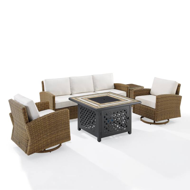 Crosley Bradenton 5Pc Swivel Rocker And Sofa Set W/Fire Table