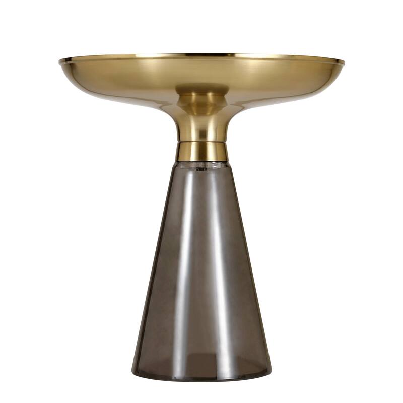 19-Inch Side Table Round Glass Tabletop End Table with Gold Iron Rim and Glass Base