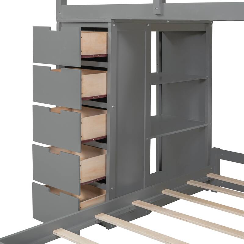 Twin over Twin Bunk Bed with LED Light and USB Ports