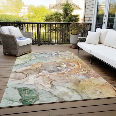 Machine Washable Indoor/ Outdoor Chantille Watercolor Rug