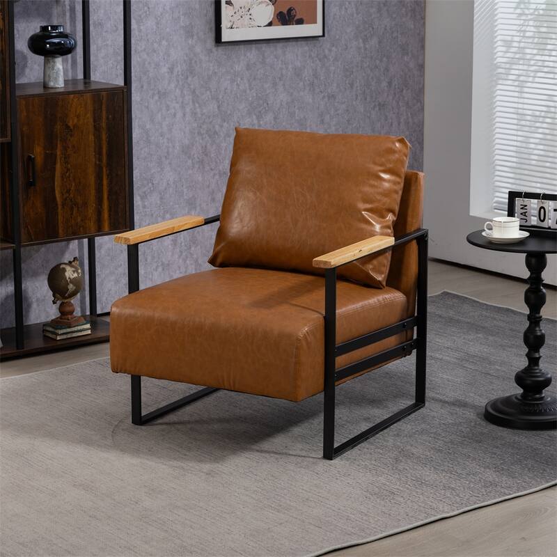 Leather Accent Chair with Metal Frame for Living Room