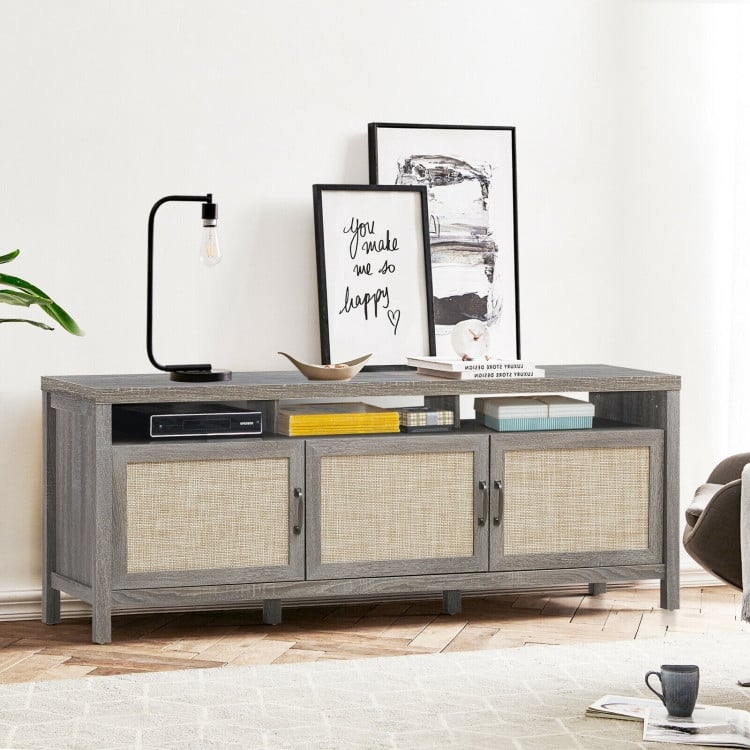 TV Entertainment Center for 65-Inch TVs with Solid Wood Legs and Shelves - 62" x 17.5" x 24.5"