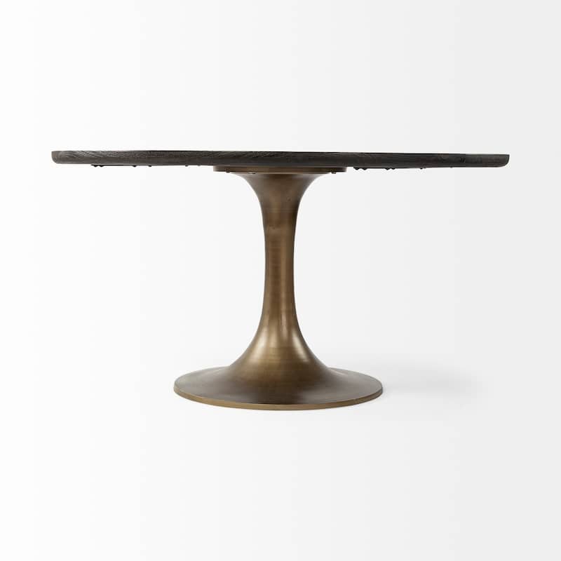 McLeod II Solid Wood Top w/Gold Metal Base Dining Table - Dark Brown