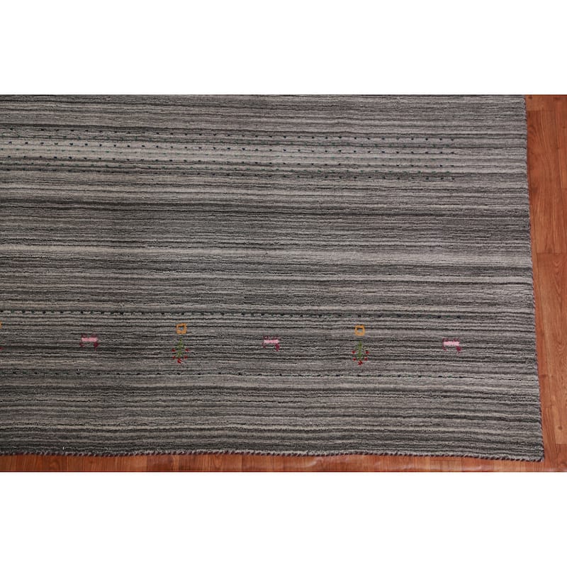 Hand Knotted Oriental 100% Wool Carpet Tribal Tribal Greys & Charcoal Gabbeh Area Rug - 9' 9'' X 8' 1''