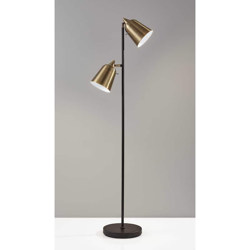 Black Metal Floor Lamp with Adjustable Antique Brass Shades