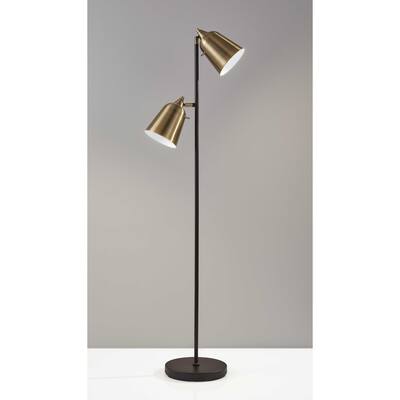 Black Metal Floor Lamp with Adjustable Antique Brass Shades