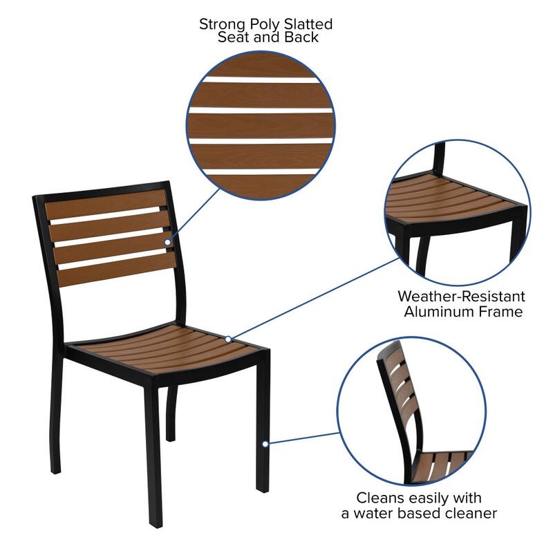 2 Pack Outdoor Faux Teak Side Chair with Poly Slats - Teak Patio Chair
