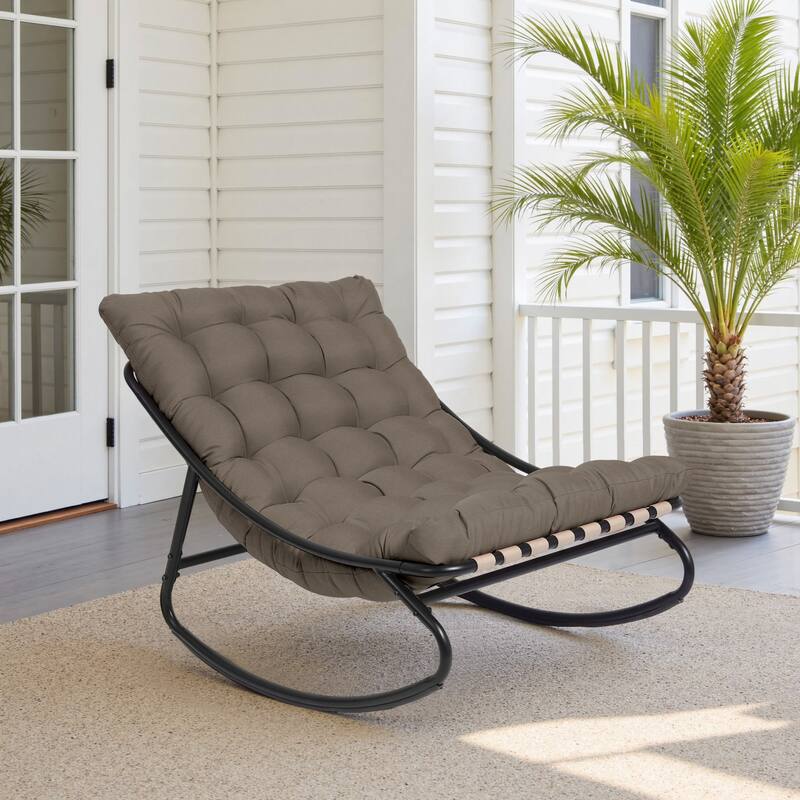 Outdoor Metal Frame Rocking Chair with Water-Resistant Cushions - Coffee/Single - Single