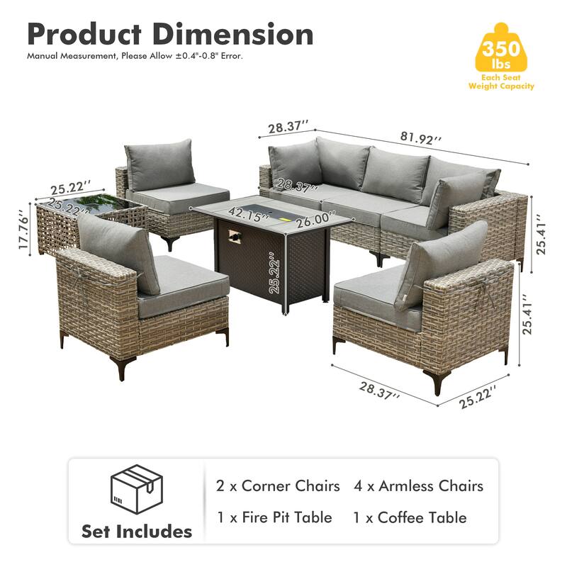 HOOOWOOO 8-piece Outdoor Wicker Sofa Set Patio Sectional Set
