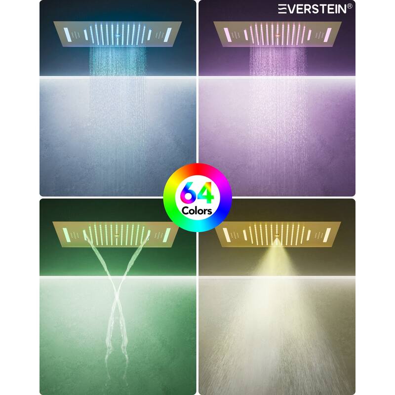 Dual Shower Heads System with 3 Spray Modes 22"*15" Ceiling and 6" Wall Mount Body Jets Handheld Spray LED Music