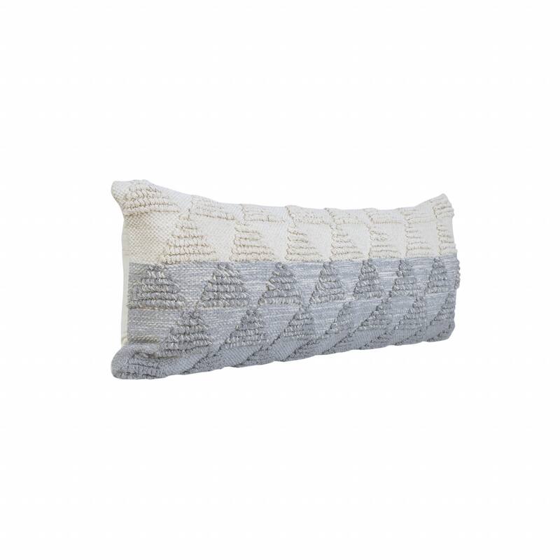 HomeRoots 14" X 36" Heathered Gray And Off-White 100% Cotton Geometric Zippered Pillow