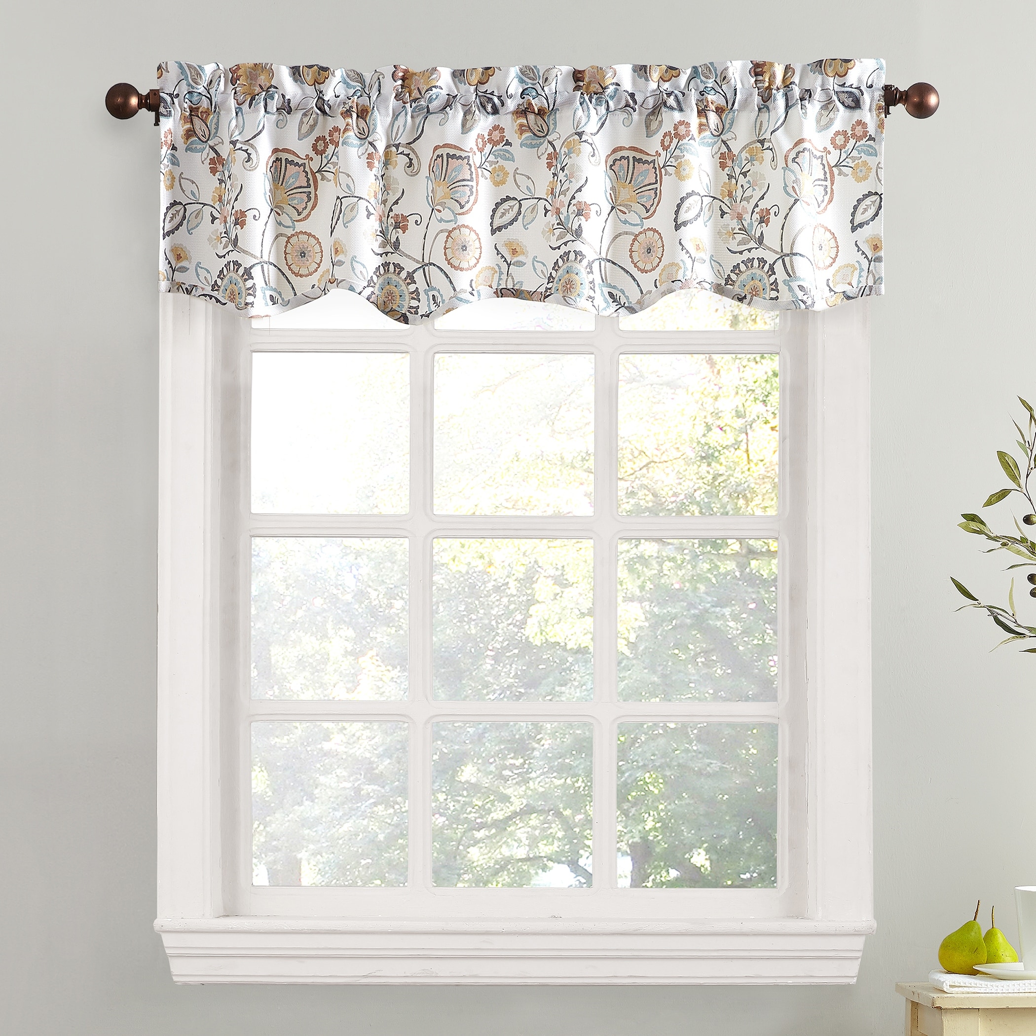 No. 918 Signy Jacobean Pattern Light Filtering Rod Pocket Kitchen Curtain Valance - 54" x 14" - 54" x 14"