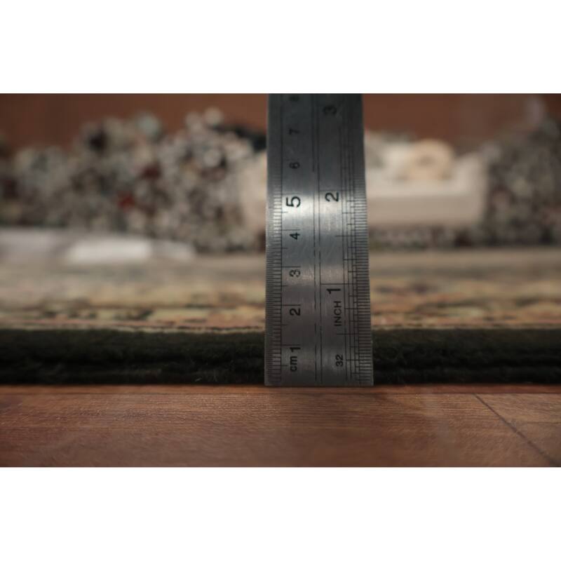 Hand Knotted Oriental Wool & Silk Carpet Traditional Floral Green Aubusson Area Rug - 9' 0'' X 6' 2''