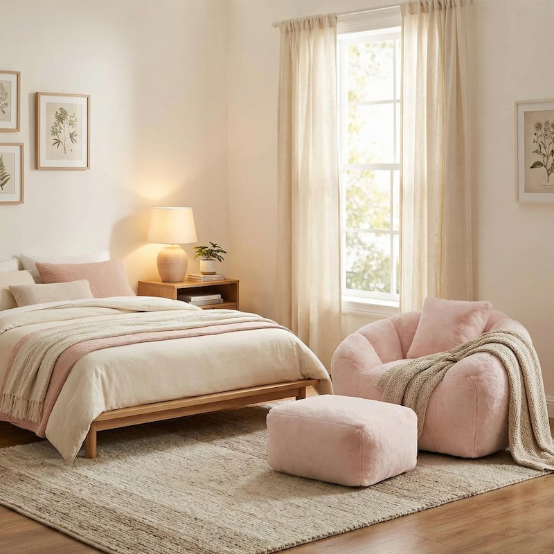 HOMYLIN Giant Bean Bag Chair with Footstool, Soft Lounge Seat