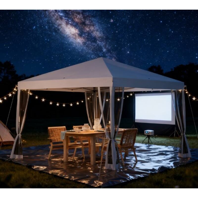 GDFStudio Outdoor Orenda Steel Pop-Up Canopy Tent with Adjustable Legs and Mesh Sidewalls - Cream White