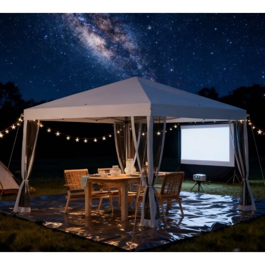 GDFStudio Outdoor Orenda Steel Pop-Up Canopy Tent with Adjustable Legs and Mesh Sidewalls