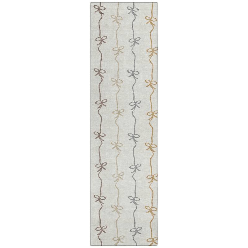 Machine Washable Indoor/ Outdoor Modern Bow Stripe Chantille Rug