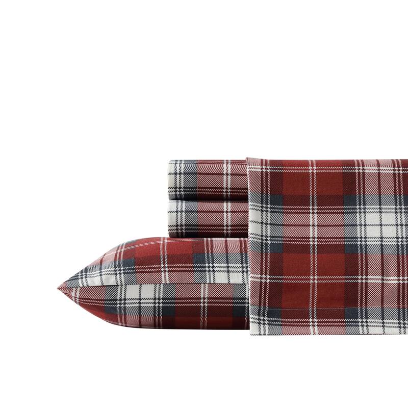 Eddie Bauer Printed Cotton Flannel Sheet Set - Queen - Heartland Plaid Red