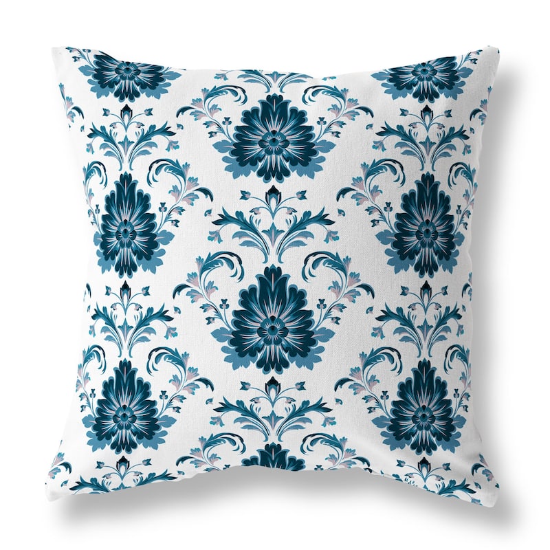 Turquoise And Pink Ornate Opulence Indoor/Outdoor Throw Pillow Zipper