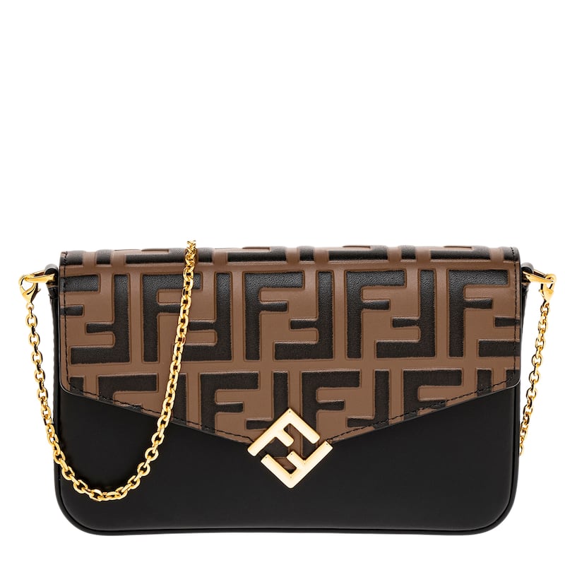Fendi FF Diamonds Wallet on Chain - Black and Brown