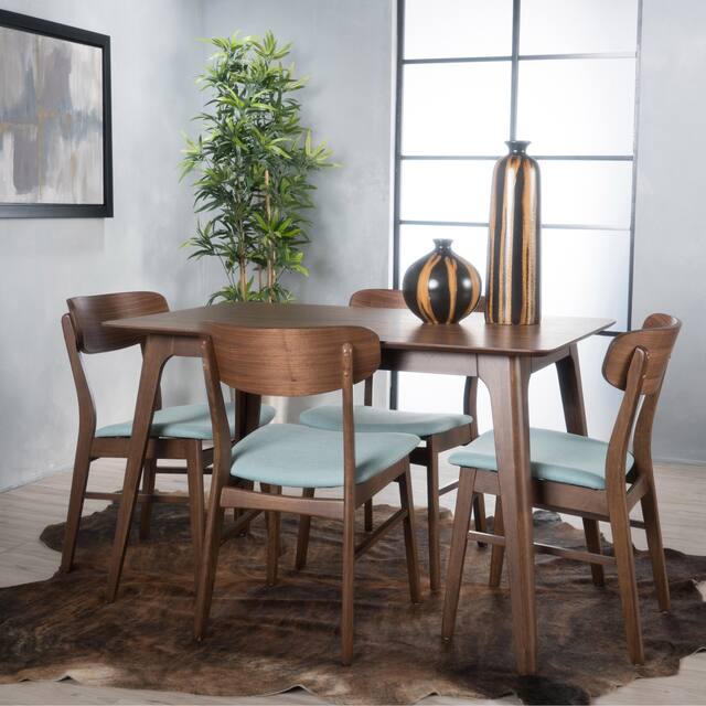 Iriat Mid-century 5-piece Dining Set by Christopher Knight Home - Natural Walnut + Mint