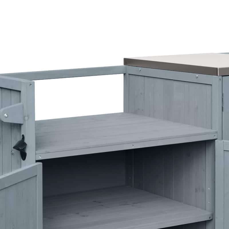 80.5" Solid Wood Outdoor Kitchen Island with Stainless Steel Top, Grill Cart Compatible with Big Green Egg & Blackstone