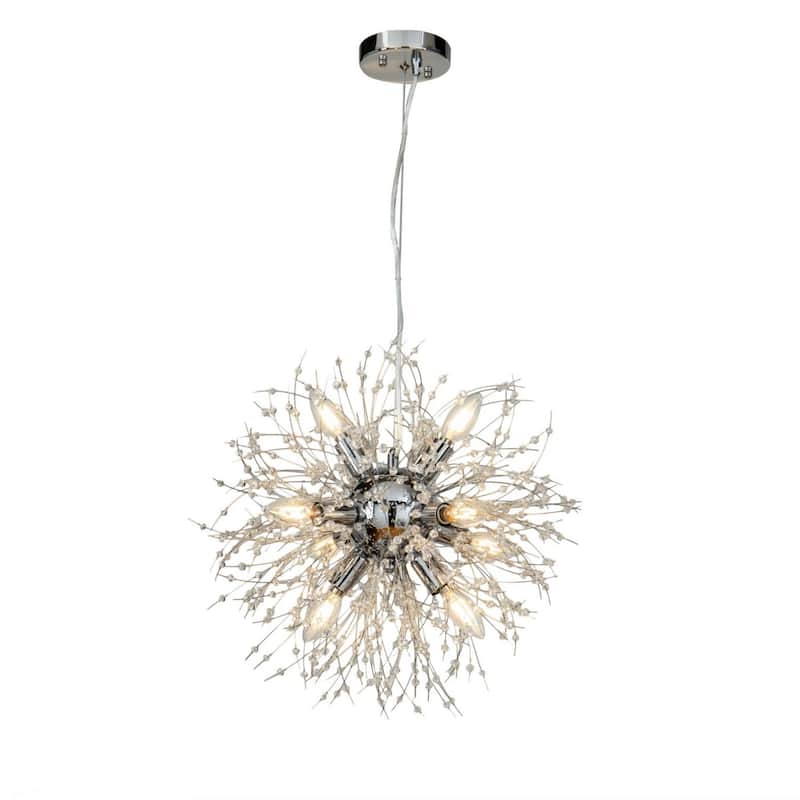 CraftHome Firework Chandelier Stainless Steel Crystal 8-lights Globe Chandelier Lighting in Chrome - W 20" - W 20" - Silver Leaf
