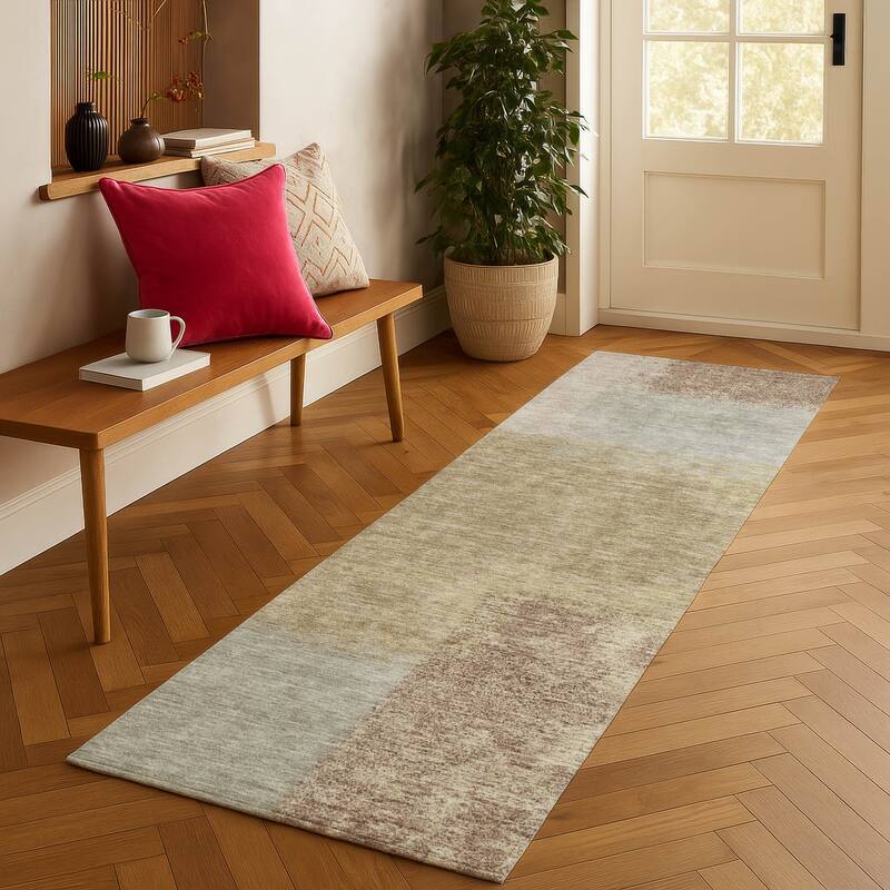 Machine Washable Indoor/ Outdoor Solid Contemporary Chantille Rug