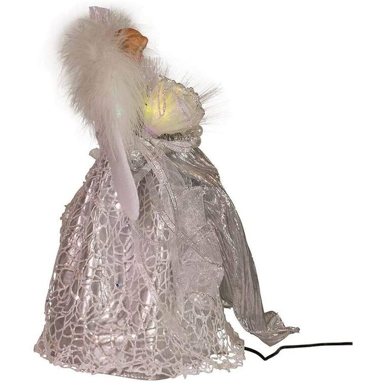 Kurt Adler 12-Inch CUL Fiber Optic LED Silver Angel Treetop - 12"