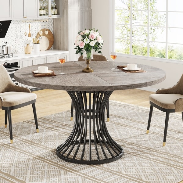 47-Inch Round Dining Table for 4-6 People, Farmhouse Dinning Room Table