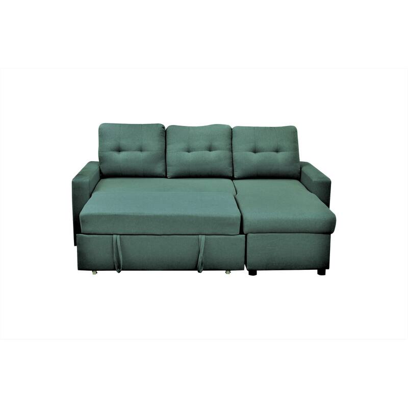 Convertible L-Shaped Sleeper Sofa, Teal Polyester, 80x59x36 inches, Space-Saving for Small Spaces
