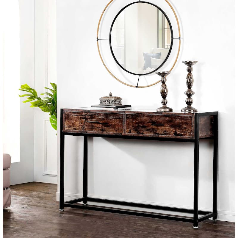 47.2'' Industrial Console Table with Storage Drawers and Shelf