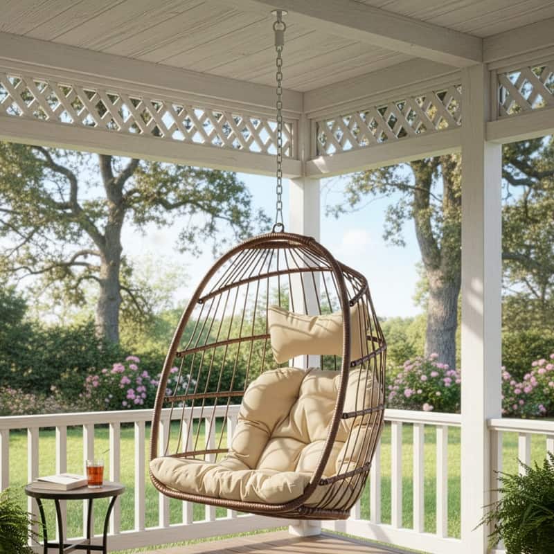Indoor Hanging Egg Chair Without Stand, 350 lbs Capacity, Wicker Egg Swing Chair with Cushion for Living Room and Bedroom