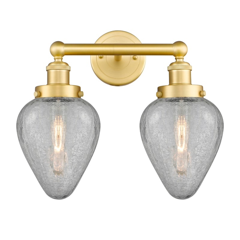 Innovations Lighting 616-2W-12-15 Geneseo Vanity Geneseo 2 Light 15" - Satin Gold / Clear Crackle